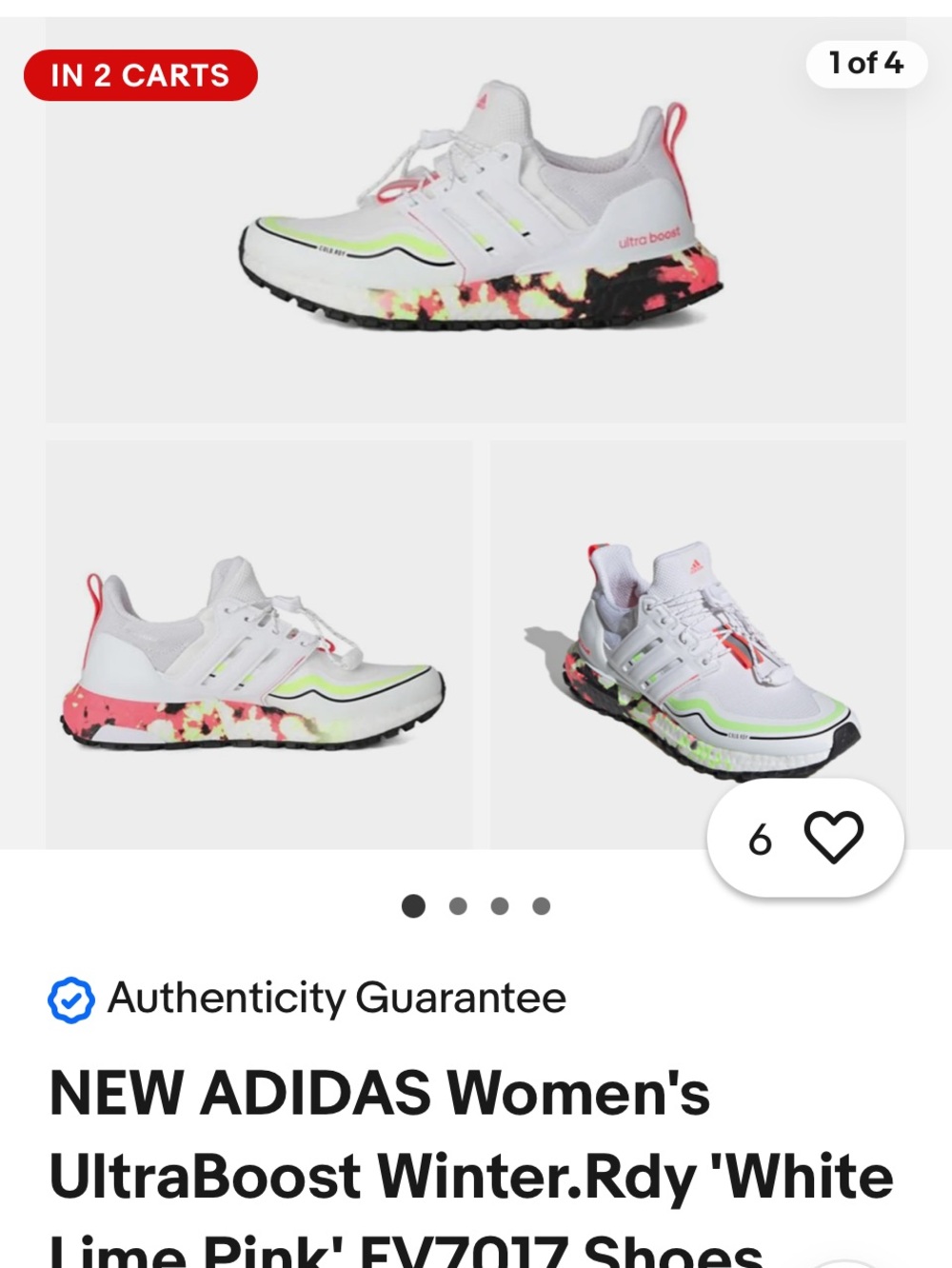 adidas UltraBoost Women's Sneakers in White Lime Pink